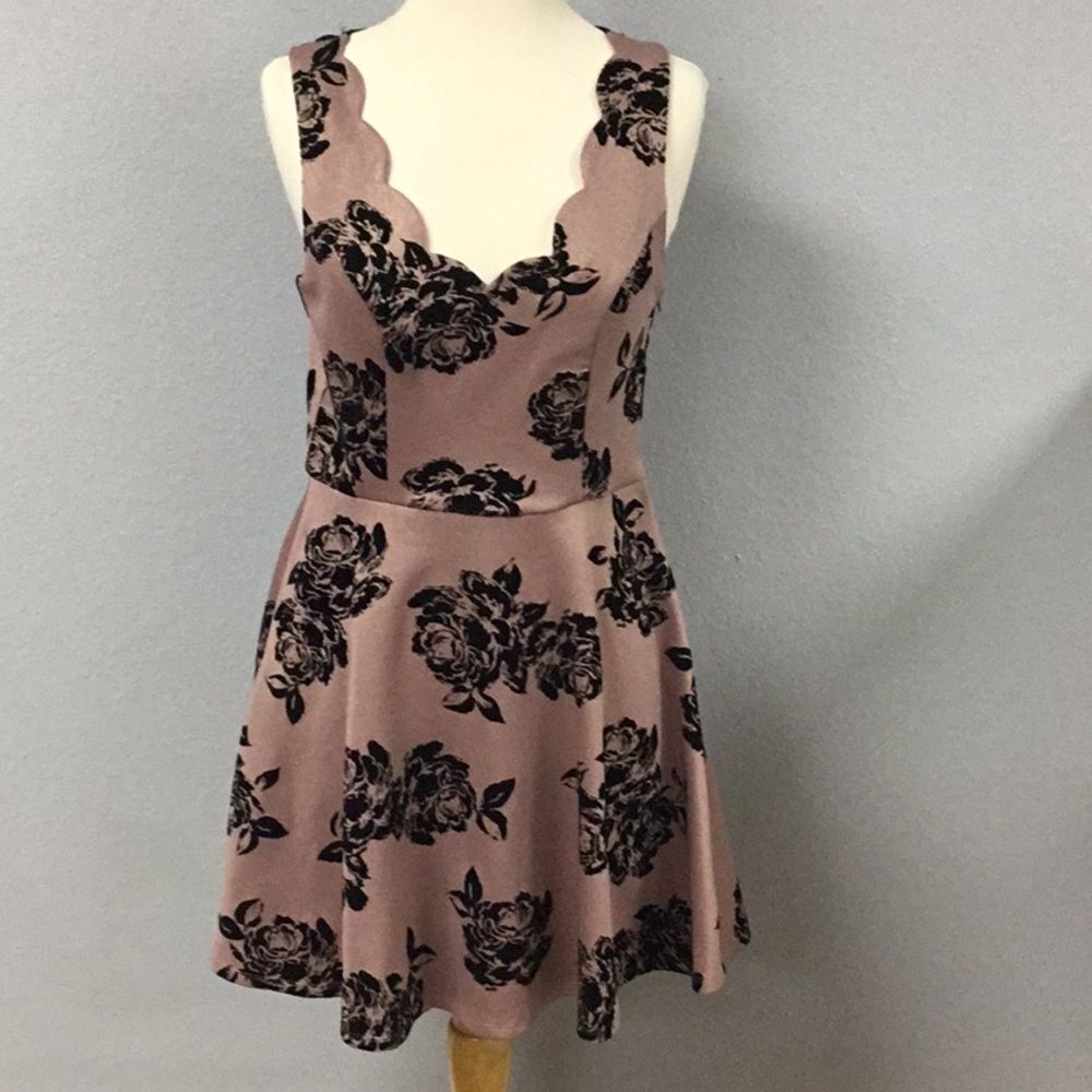 Trixxi Clothing Company Dusty‎ Rose Pink Black Skater Glitter Dress  Lace Medium